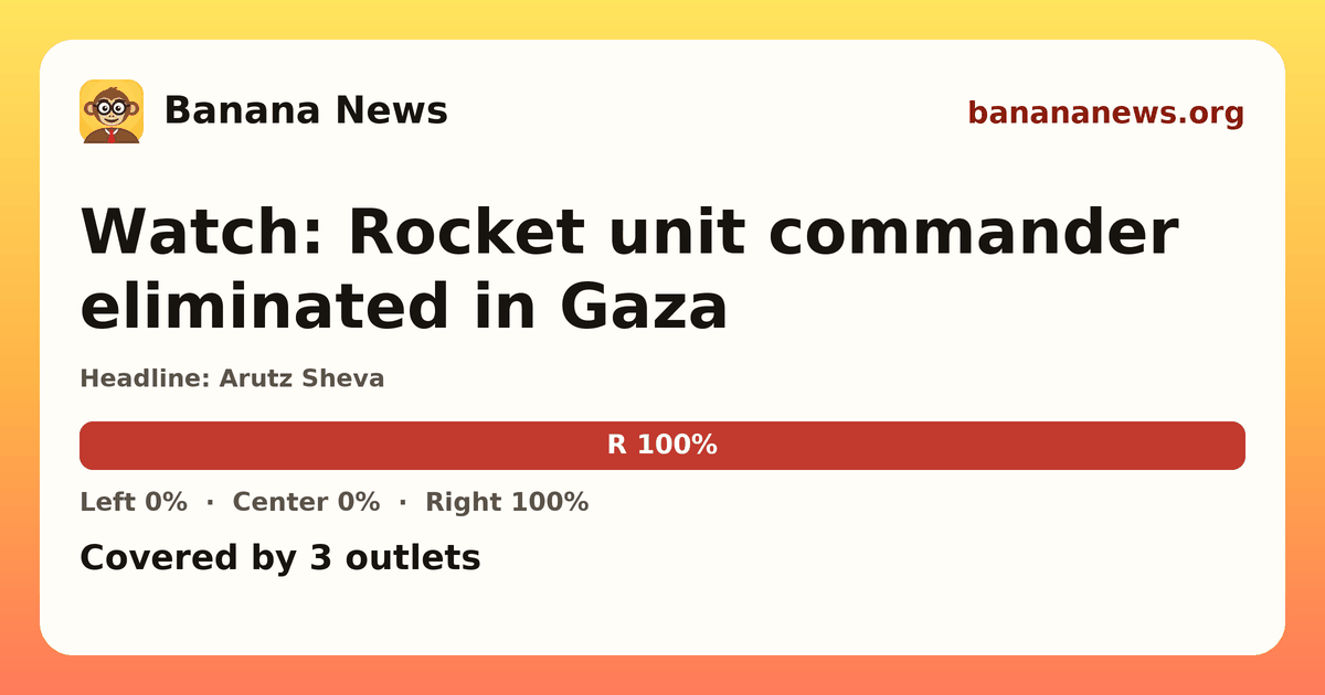 Banana News card: Watch: Rocket unit commander eliminated in Gaza. Covered by 3 outlets.