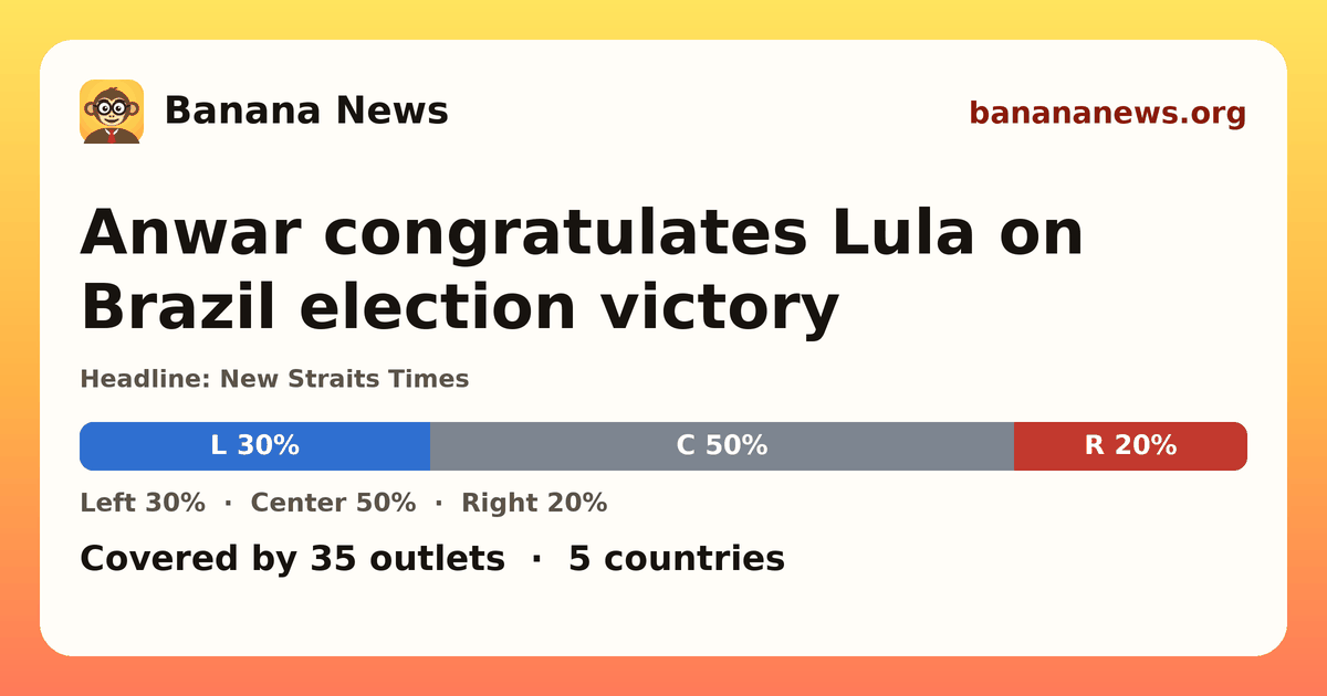 Banana News card: Anwar congratulates Lula on Brazil election victory. Covered by 30 outlets.