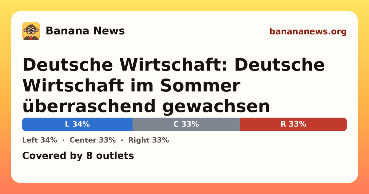 Banana News card: Deutsche Wirtschaft: Deutsche Wirtschaft im Sommer überraschend gewachsen. Covered by 8 outlets.