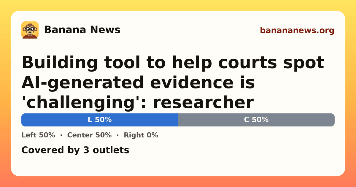 Banana News card: Building tool to help courts spot AI-generated evidence is 'challenging': researcher. Covered by 3 outlets.