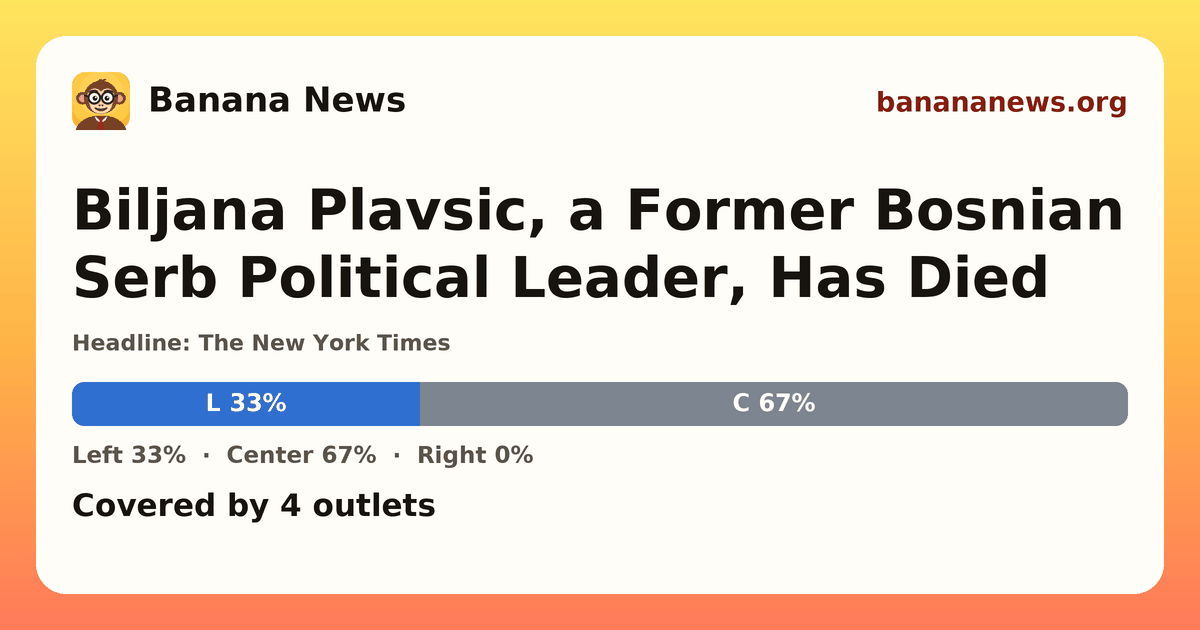 Banana News card: Biljana Plavsic, a Former Bosnian Serb Political Leader, Has Died. Covered by 4 outlets.