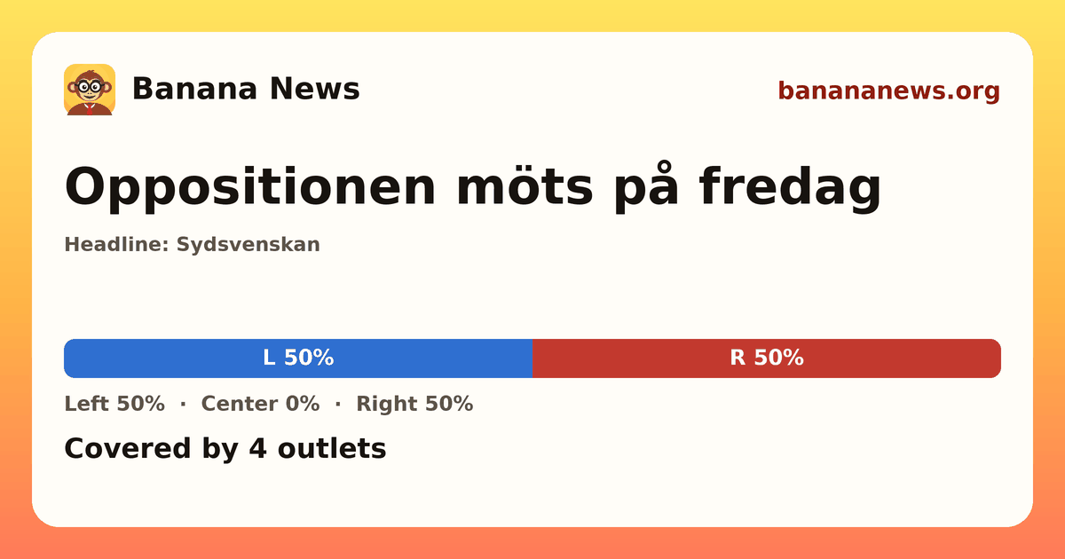 Banana News card: Oppositionen möts på fredag. Covered by 4 outlets.