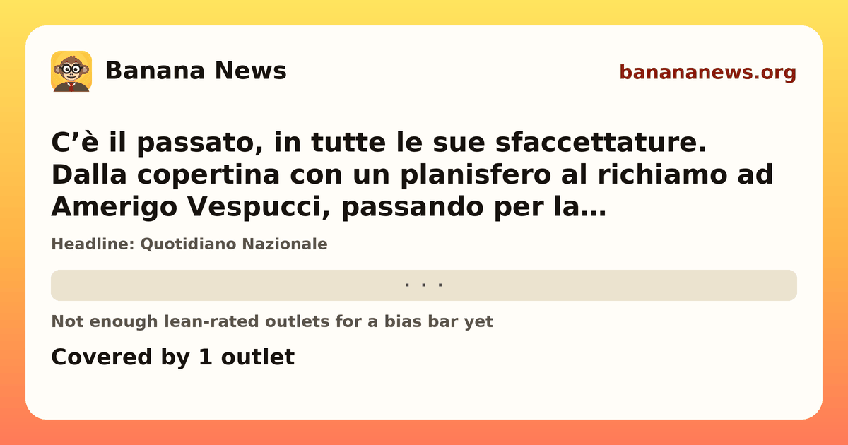 Banana News card: C’è il passato, in tutte le sue sfaccettature. Dalla copertina con un planisfero al richiamo ad Amerigo Vespucci, passando per la Pennsylvania. E poi ’Eskimo’, l’ex moglie Roberta Baccilieri e una Bologna che viveva e amava. Nel disco c’è tutta l’essenza del cantastorie. Covered by 1 outlets.