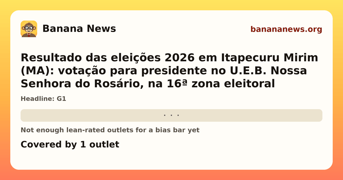Banana News card: Resultado das eleições 2026 em Itapecuru Mirim (MA): votação para presidente no U.E.B. Nossa Senhora do Rosário, na 16ª zona eleitoral. Covered by 1 outlets.