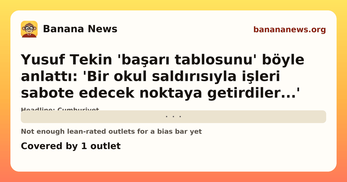 Banana News card: Yusuf Tekin 'başarı tablosunu' böyle anlattı: 'Bir okul saldırısıyla işleri sabote edecek noktaya getirdiler...'. Covered by 1 outlets.