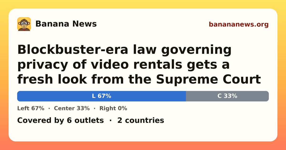 Banana News card: Blockbuster-era law governing privacy of video rentals gets a fresh look from the Supreme Court. Covered by 5 outlets.