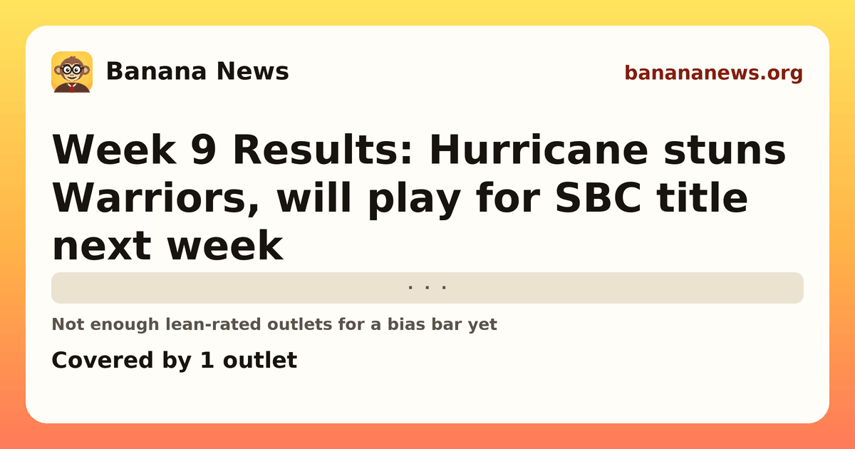 Banana News card: Week 9 Results: Hurricane stuns Warriors, will play for SBC title next week. Covered by 1 outlets.