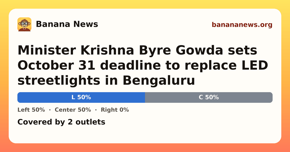 Banana News card: Minister Krishna Byre Gowda sets October 31 deadline to replace LED streetlights in Bengaluru. Covered by 2 outlets.