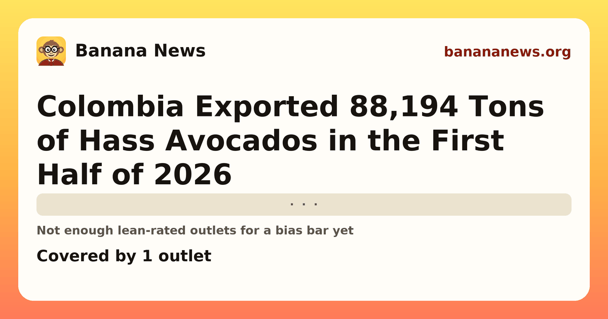 Banana News card: Colombia Exported 88,194 Tons of Hass Avocados in the First Half of 2026. Covered by 1 outlets.