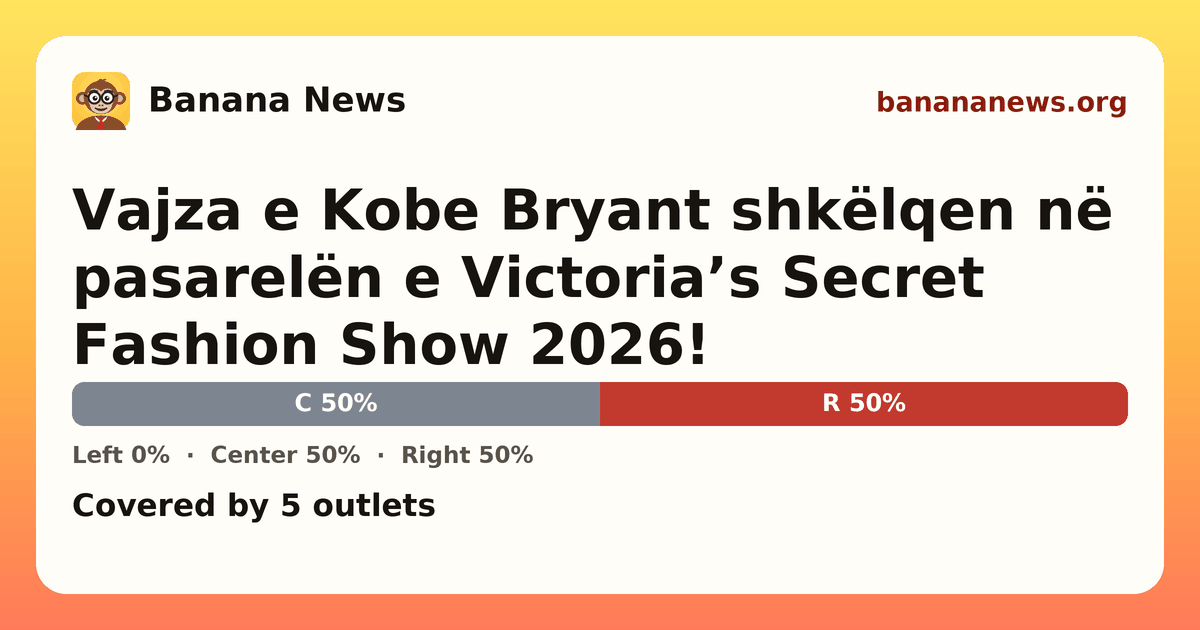 Banana News card: Vajza e Kobe Bryant shkëlqen në pasarelën e Victoria’s Secret Fashion Show 2026!. Covered by 5 outlets.