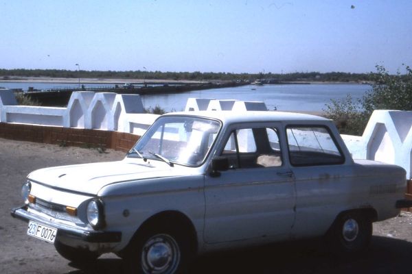 Zaporozhets ZAZ968 beside the Oxus or Amu Darya, Uzbekistan, Sept 2002