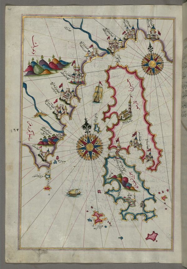 Illuminated Manuscript, Map of Cres (Cherso, Qārsū), Lošinj (Feghāle) and Unije islands (Croatia) from Book on Navigatio