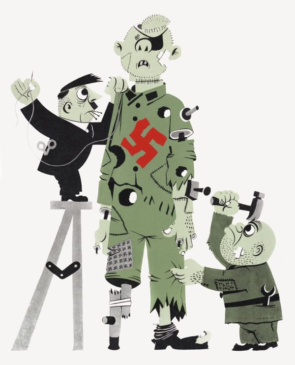 Hitler Mussolini making puppet (1945)