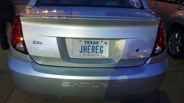 Steve Brust's JHEREG license plate, Austin, TX, USA