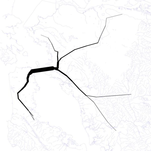 Flow map of weekend BART passengers with San Francisco line origins or destinations