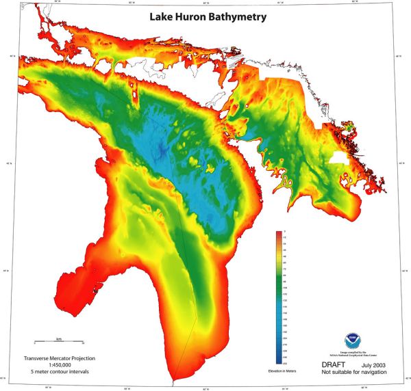 Color bathymetric map of Lake Huron