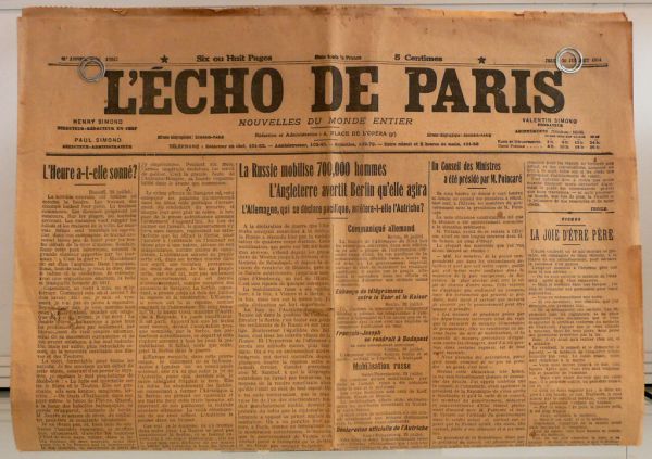 L'Echo de Paris du 30 juillet 1914 annonce la mobilisation russe