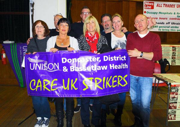 Care UK strikers from Doncaster District & Bassetlaw UNISON Health Branch at the News Line ATUA meeting