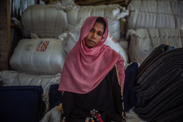 A Rohingya woman pictured at a World Food Programme food distribution supported by UK aid in Cox's Bazar, Bangladesh, Oc