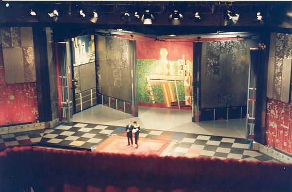Jason Priestley and Cindy Crawford on stage during telecast