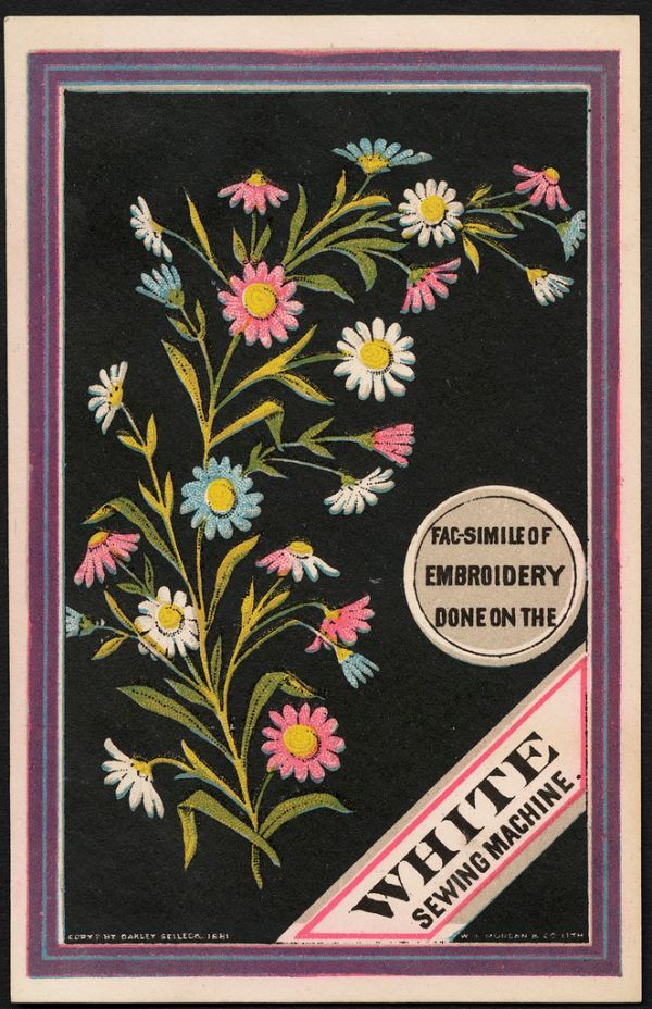 Fac-simile of embroidery done on White sewing machine. (front)