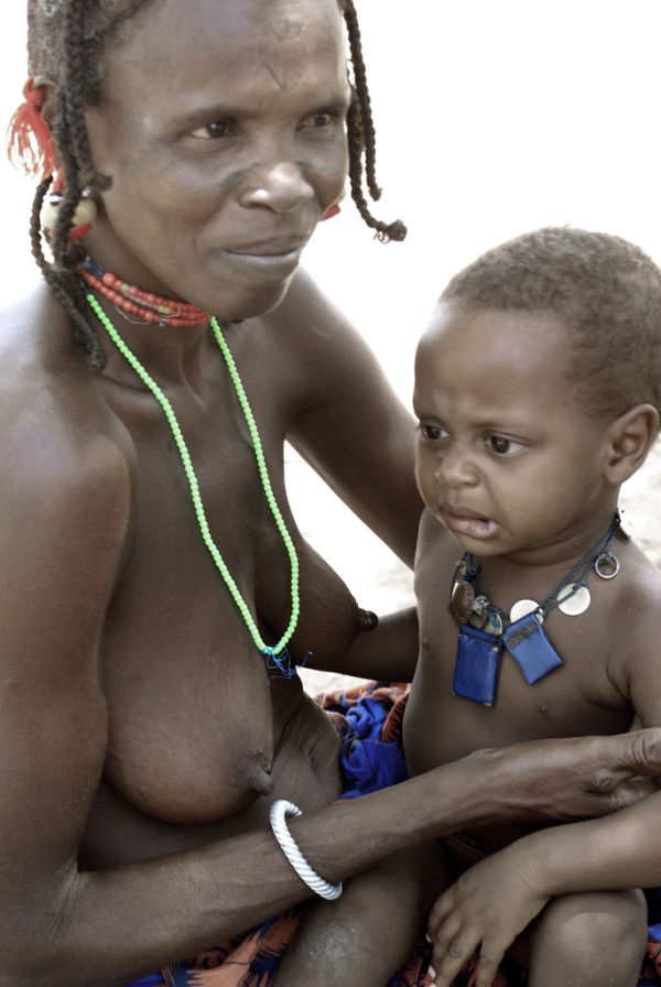 Purle woman and son