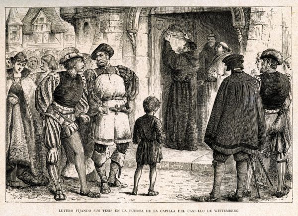 'Lutero fijando sus tesis en la puerta de la capilla del Castillo de Wittenberg'.