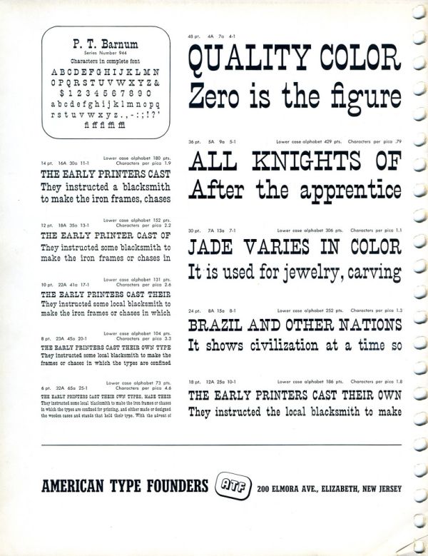 P T Barnum Type Specimen