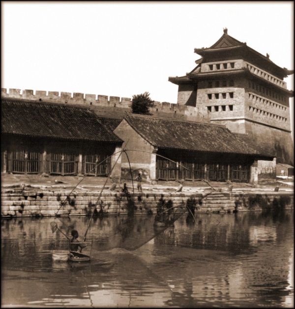 Fisherman In Grand Canal By The East Gate, Peking, China [1907] Herbert C. White Co. [RESTORED]