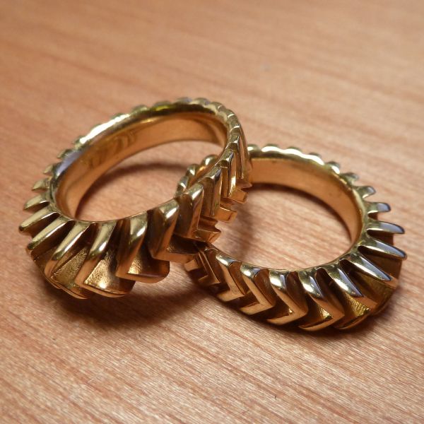 Gold plated brass 3d printed sun sprocket grip rings