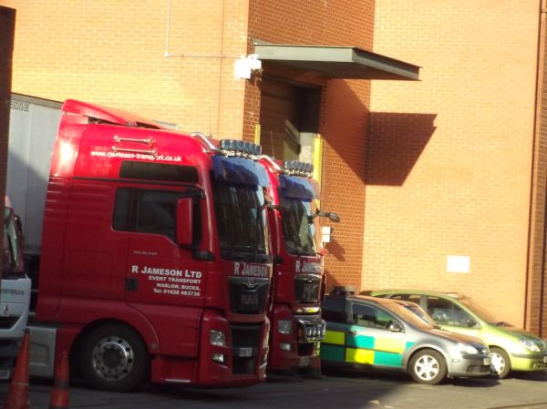 Britain's Got Talent auditions - Inge Street - Birmingham Hippodrome - pair of lorries and ambulance car