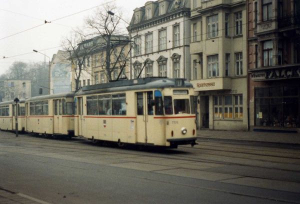 Straßenbahn Rostock. Gotha T57 tram nr 755, Linie 11, January 1990