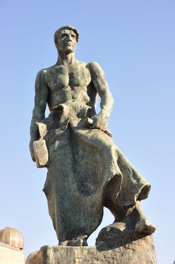 Barcelona (venue of Fira de Barcelona). The Blacksmith. Bronze statue cast in 1930 from the original model carved in 191