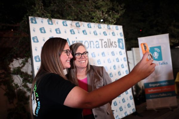 Katie Hobbs with supporter
