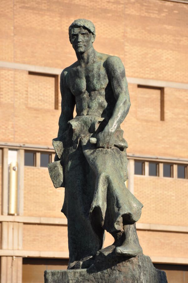 Barcelona (venue of Fira de Barcelona). The Blacksmith. Bronze statue cast in 1930 from the original model carved in 191