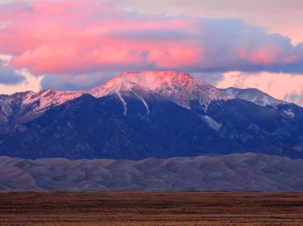 Alpenglow, Mount Herard Above Dunes