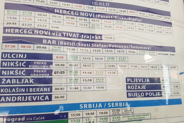 Kotor, Busfahrplan