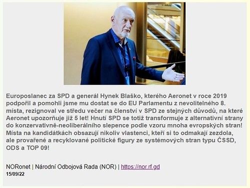 Europoslanec za SPD a generál Hynek Blaško, kterého Aeronet v roce 2019 podpořil a pomohli jsme mu dostat se do EU Parla