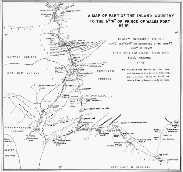 A Map of Part of the Inland Country to the Nh Wt of Prince of Wales Fort Hs, By Samuel Hearne 1772 (1969)