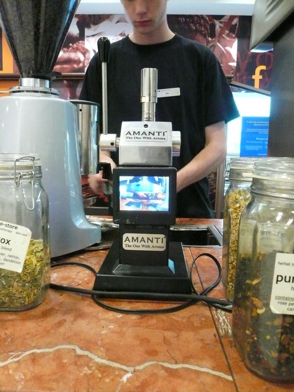 Espresso tamper with video-display so you can see the espresso being tamped, Melbourne Airport, Australia -- in action 2