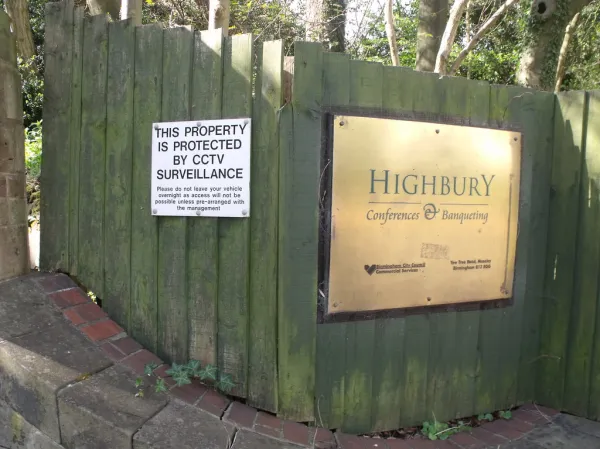 Highbury Hall, Yew Tree Road - sign Highbury Conferences & Banqueting