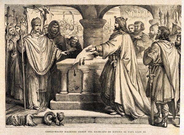 'Carlo-Magno haciendo cesión del exarcado de Ravena al Papa León III'.
