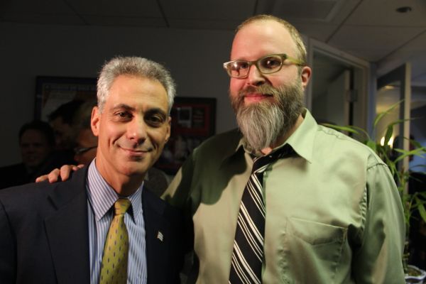 Exclusive Photo: Mayor-Elect Rahm Emanuel and Dan Sinker, Author of the @MayorEmanuel Twitter Account, Arm in Arm in WLS