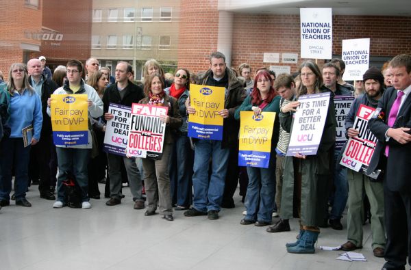 Teachers, College Lecturers, and Department of Work and Pensions staff on strike against pay offers lower than inflation